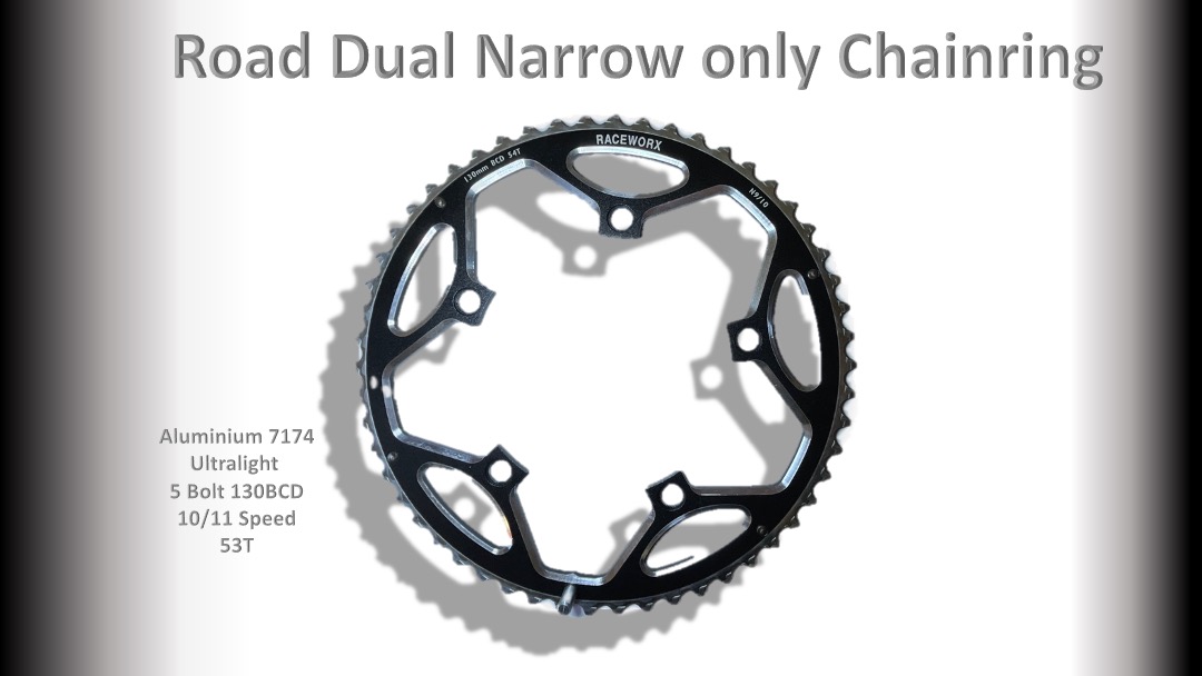 ROAD (53T) 130BCD 5 bolt 10/11s Round Black RACEWORX