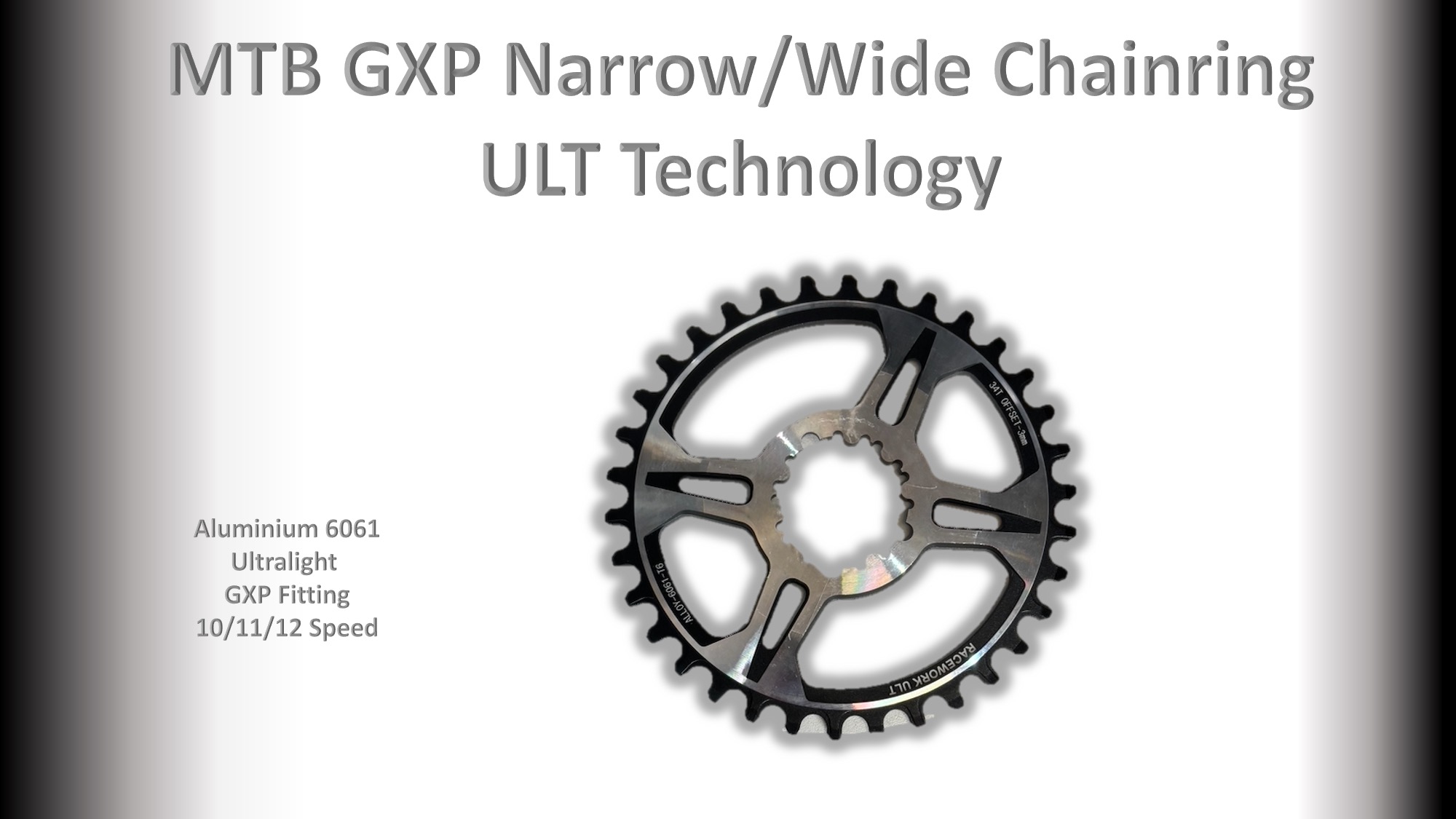 MTB (34T) 10/11/12s GXP 1x Round 3mm offset Black/Silver RACEWORX (Narrow/Wide Tooth Design) ULT