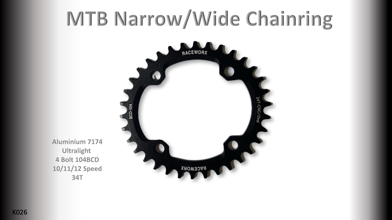 CHAIN RINGS Front MTB 104BCD 10/11/12s 4 bolt 1x Oval Black RACEWORX (34T)