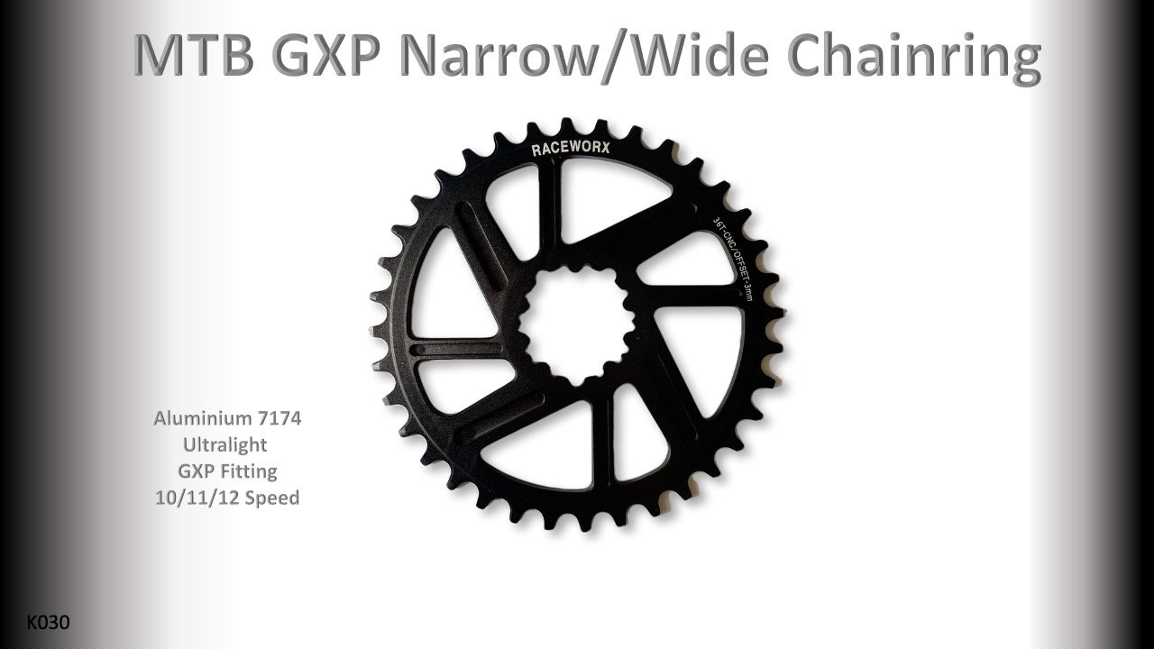 MTB (36T) 10/11/12s GXP 1x Round 3mm offset Black RACEWORX (Narrow/Wide Tooth Design)