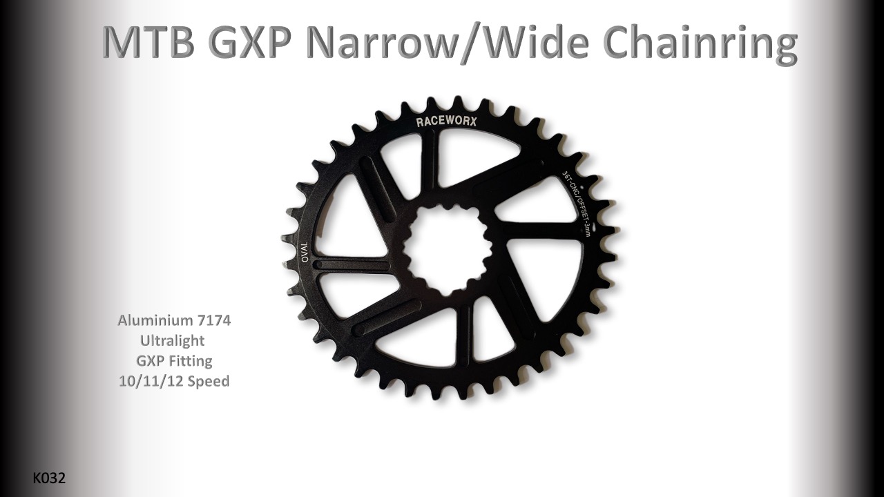 MTB (36T) 10/11/12s GXP 1x Oval 3mm offset Black RACEWORX (Narrow/Wide Tooth Design)