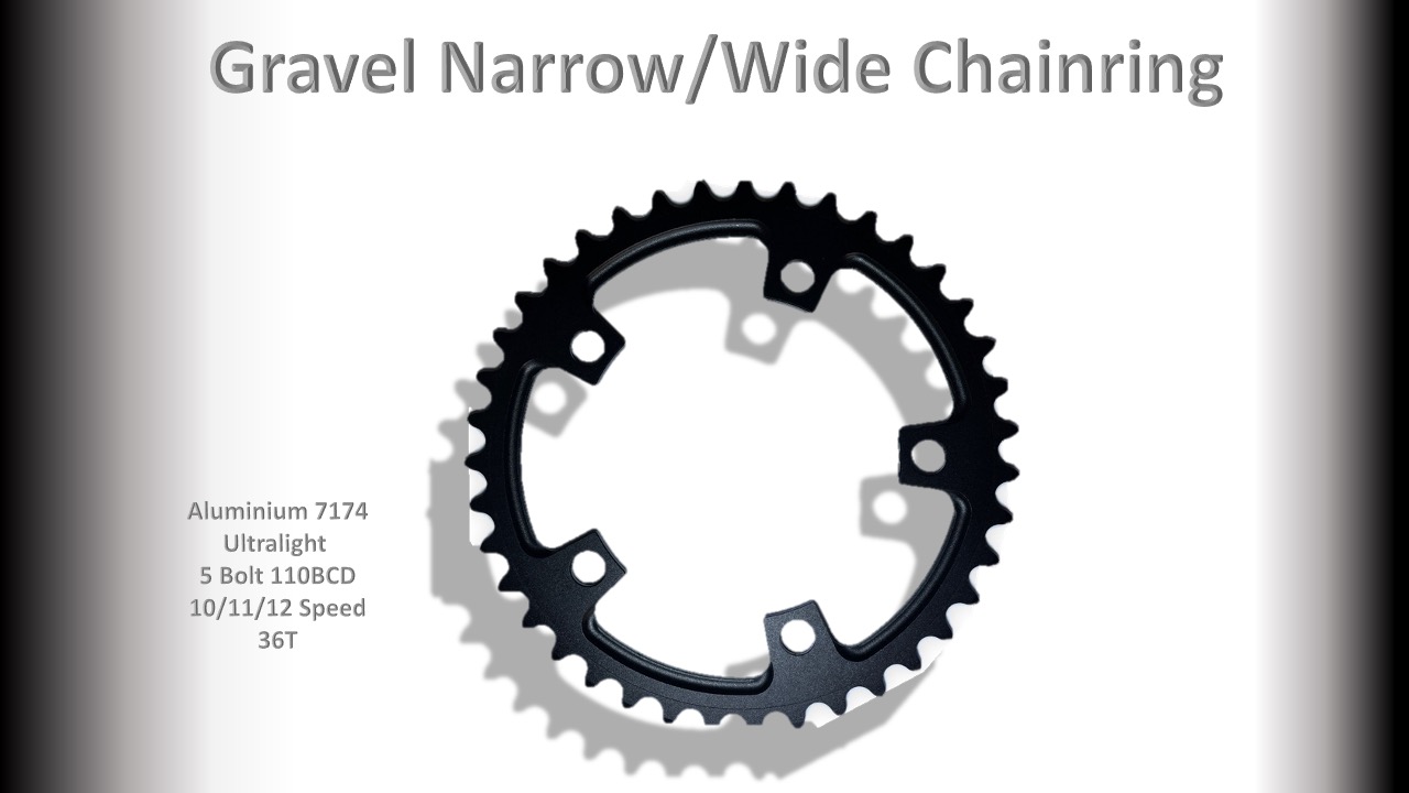 GRAVEL (36T) 110BCD 10/11/12s 5 bolt 1x Black RACEWORX (Narrow/Wide Tooth Design)