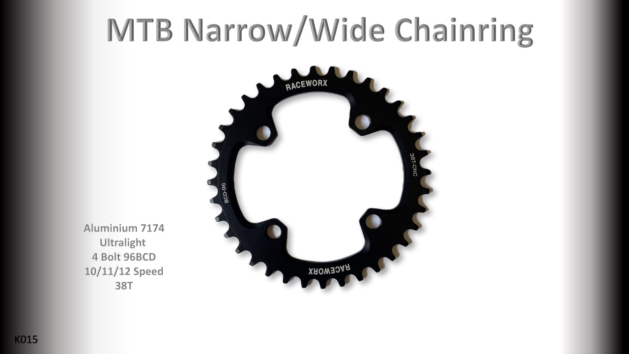 MTB (38T) 96BCD 10/11/12s 4 bolt 1x Round Black RACEWORX (Narrow/Wide Tooth Design)