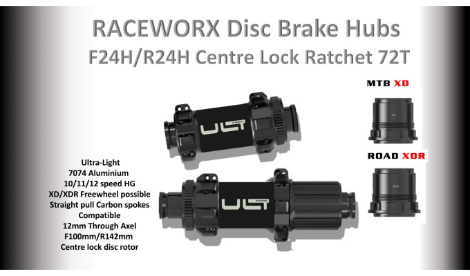 HUB Set for Disc Brake Rims  F24H/R24H Centre Lock Ratchet Freewheel