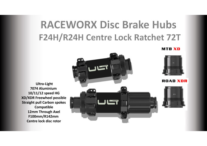 HUB Set for Disc Brake Rims  F24H/R24H Centre Lock Ratchet Freewheel
